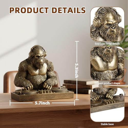 Image of Bigfoot Statue DJ Sasquatch Whimsical Home Decor | Hand-Painted Desk Decor for Yard Patio Office Cabin | Unique Bigfoot Sasquatch Gifts for Men Cryptid Enthusiasts Music Lovers