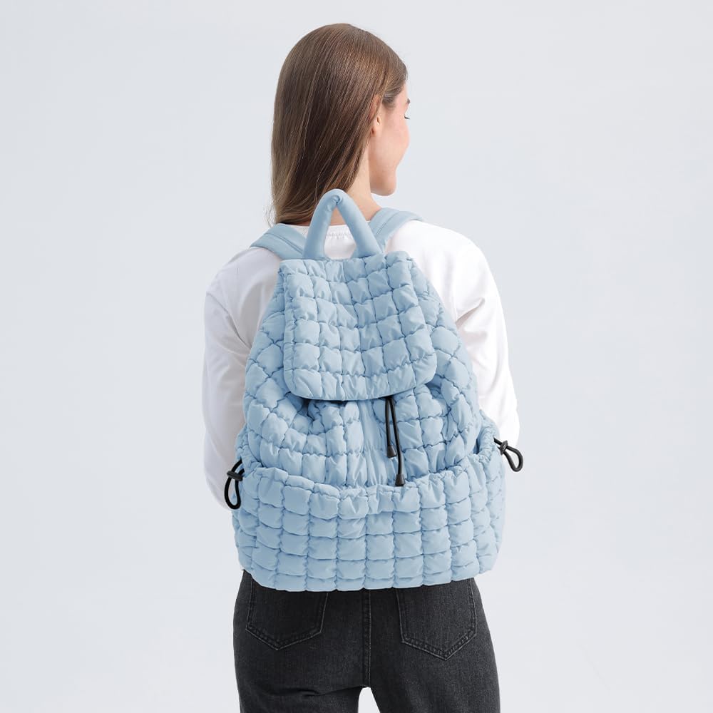 VAKAER Puffer Backpack for Women Lightweight Quilted Hiker Pack Drawstring Padding Backpacks for Travel Gym (Light Blue) - Image 4
