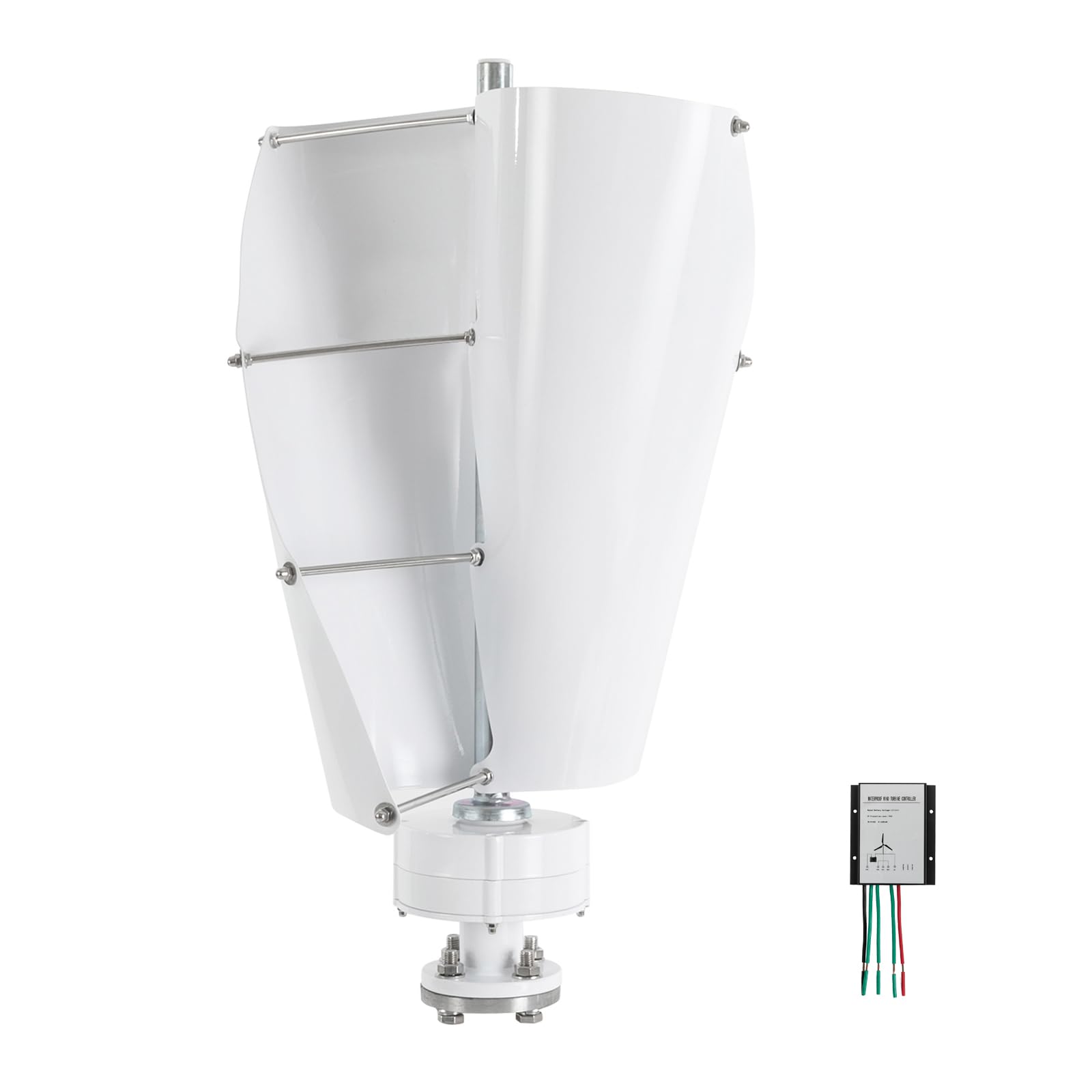 Turbina wiatrowa 100 W, IP67, pionowy wiatrak, generowanie prądu z kontrolerem, turbina wiatrowa ze stopu aluminium, generator do domu, łodzi, pawilonów, domów mobilnych (biała i niebieska, 24 V)