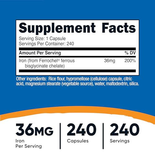 Image of Nutricost Chelated Iron, As Ferrochel, 36mg, 240 Capsules