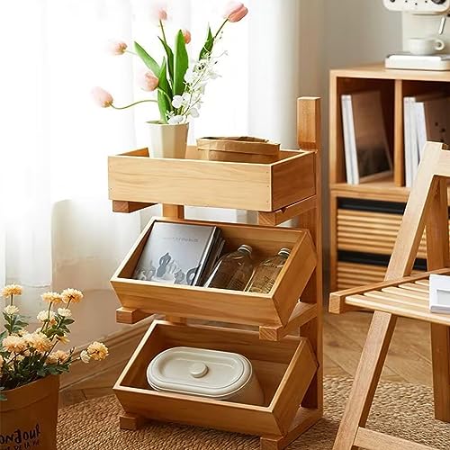 Organizador de cesta de frutas en madera natural con tres niveles apilables de alta resistencia 4