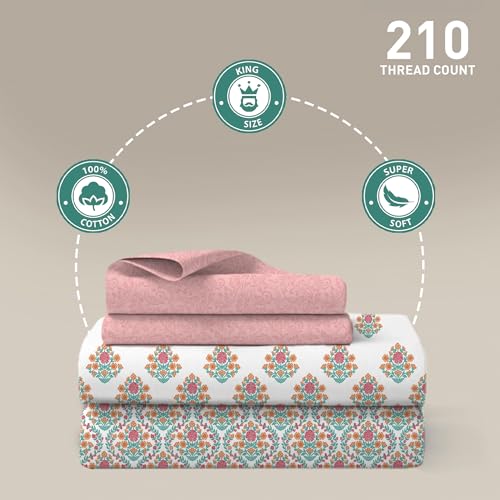 Image of MYTRIDENT Soft Comfort Bedsheet for Double Bed, 100% Cotton Bedsheet, Soft and Breathable, King Size Bedsheet with 2 Pillow Covers - Cascade