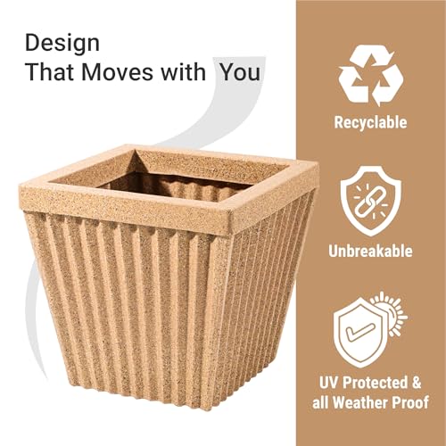 Image of Kuber Industries Pack of 6 Roto Mould German Polymer 14-Inch Big Size Flower Pot | Indoor /Outdoor Tree Gamla Planter for Living Room, Resorts, Hotels, Terrace & Garden | Marble Pihu Splash - Sand