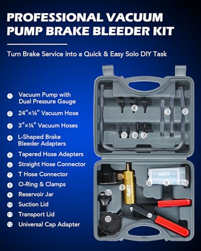 Image of Orion Motor Tech Brake Bleeder Kit with Hand Vacuum Pump and Adapters, Brake Bleeding Kit for Brake Fluid Power Steering Fluid More, Vacuum Brake Bleeder Pump with Pressure Gauge