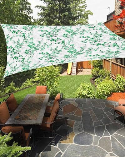 Boanket Sun Shade Sail 6.5' x 10', Green Botanical UV Block Sun Sails Shades, Watercolor Spring Floral Pastoral Summer Flower Shade Cloth for Patio Deck Garden Lawns Beach Backyard