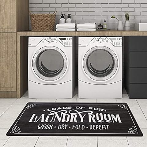 Poowe Laundry Room Rug Loads of Fun Rug Floor Mat for Washroom Mudroom Anti Fatigue Comfort Cushioned Laundry Room Mat/Rug Farmhouse Rug Black Rug Non Slip Rug 17.7"x47.2",Black Cover