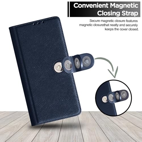 Image of Pikkme Flip Cover Leather Finish | Inside TPU with Card Pockets | Wallet Stand and Shock Proof | Complete Protection Button Flip Case for Realme C75(Blue)