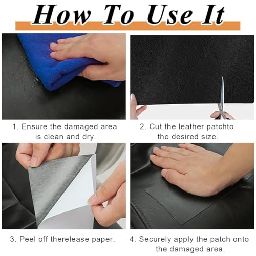 Image of Self-Adhesive Genuine Leather Repair Patch 12 inchx24 inch Inch Durable Leather Sheet for Sofa, Couch, Furniture, Car Seats, and Jackets Waterproof DIY Upholstery Repair Tape (Black)