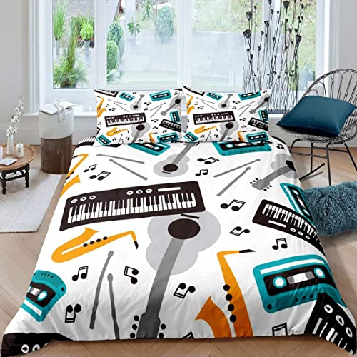 Housse de Couette 220x240 Musique de Guitare Instrument de Musique Parure de Lit Noter 2 Personnes en Microfibre Douce Imprimée 3D avec Fermeture Éclair, avec 2 Taies d'oreiller 65x65 cm Cover