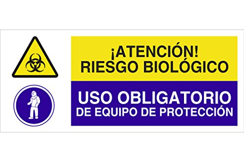 Cofan - Plimpo Señal Poliestireno 1,5Mm 717X297 Combinada Peligro/Obligación En Oferta Cofan Cao17Pl717297 - Señal De Seguridad&Quot;¡Atención! Riesgo Biológico/Uso Obligatorio De Equipo De Protección&Quot;