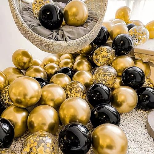 Image of Chrome Metallic Balloons 50 Pcs - Black, Gold & Silver Latex Balloons for Birthday, Anniversary, Engagement, Wedding, Baby Shower & Party Decoration (50 Pcs, BGS CH)