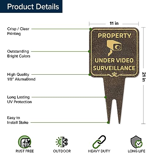 Image of Property Under Video Surveillance Sign, 11x21, Heavy Duty Integrated Ground Stakes, Indoor /Outdoor Use, Rust Free Aluminum Composite, Made in USA by My Sign center