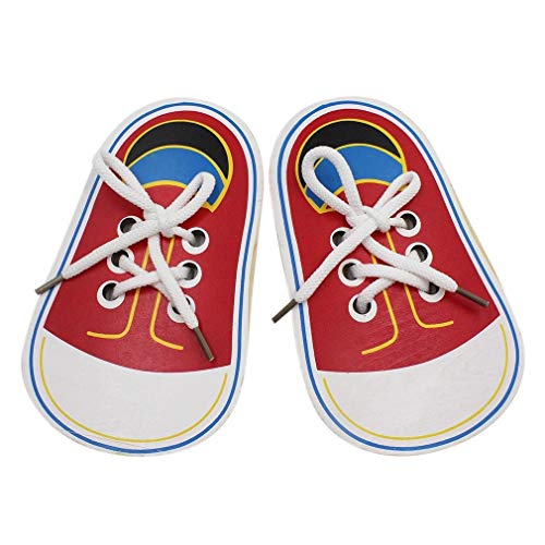 RARITYUS (Pack of 2)/(2 Pairs) Wooden Lacing Shoe Toy Learn to Tie Shoelaces, Fine Motor Skills Toy Threading Toy Board Game3