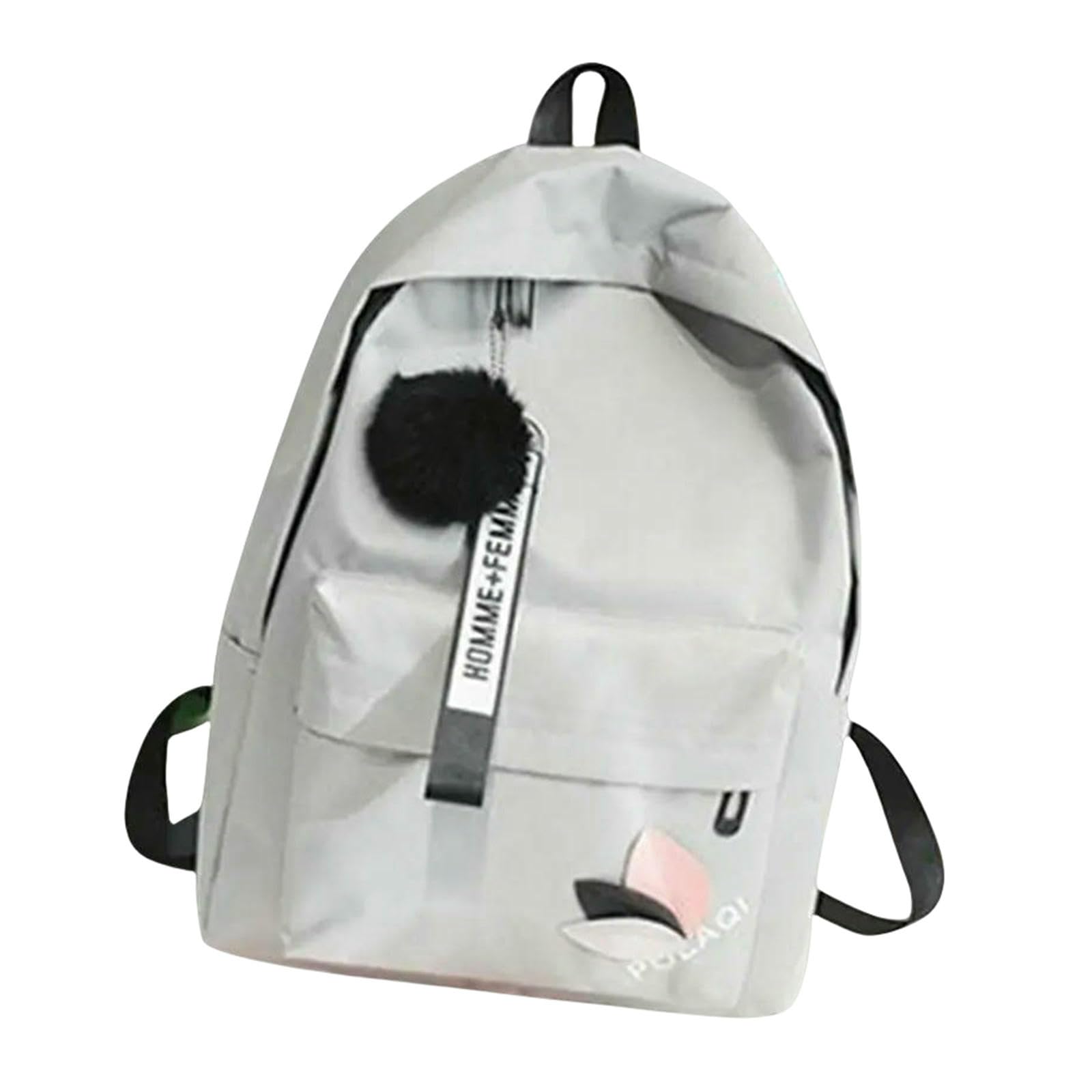 Gyios Women's Grey Backpack Large Capacity Leaf Print Canvas – Lightweight Portable Zippered Student Schoolbag For