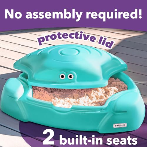 Image of Simplay3 Coastal Crab Fully Assembled Sandbox for Kids, Toddler Outdoor Sand Box with Lid for Playground, Backyard, Ages 1.5 to 5 Years, Made in USA, Teal