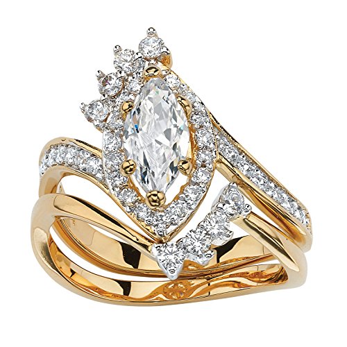 Palm Beach Jewelry 14K Yellow Gold Plated Marquise Cut Cubic Zirconia Bridal Ring Set Size 6