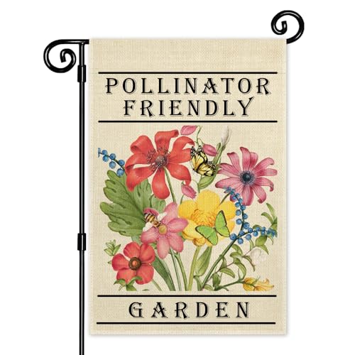 JMYROG Pollinator Friendly Garden Flag - Double Sided Yard Outdoor Farmhouse Lawn Decor, Native Plant Lovers Gifts for Gardeners and Plant Moms
