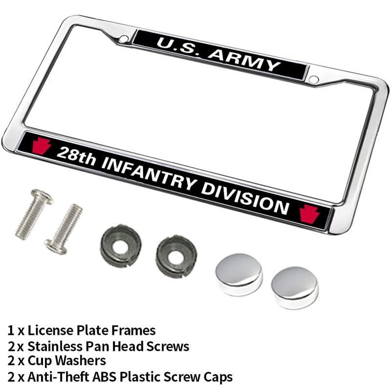 Image of US Army 28th Infantry Division License Plate Frame Metal Auto Tag Holder | US Army 28th Infantry Division License Plate Frame Chrome Metal Car Tag Cover Fit Standard US Auto Trucks Exterior Hardware