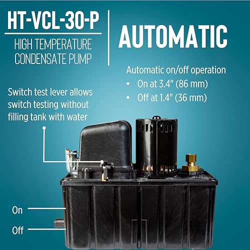 Image of Little Giant HT-VCL-30-P 1 /8 HP, 115 Volt, 350 GPH, 32-Ft. Shutoff, High Temperature Plenum Condensate Pump with 14-Ft. Lead Wires, Black, 553130101
