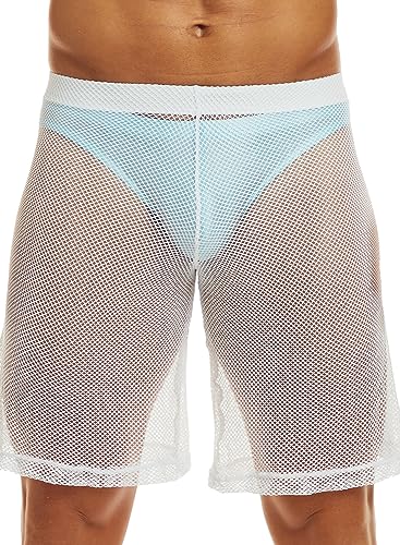 MIZOK Men's Sexy Fishnet See Through Shorts Loose Mesh Lounge Underwear3