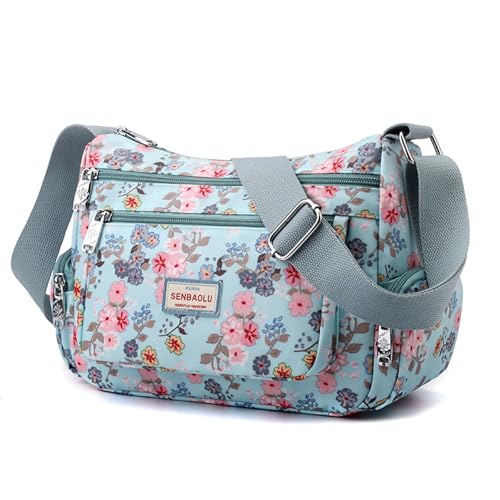 Wafybsre Shoulder Bags for Women Nylon Crossbody Bags Waterproof Lightweight Messenger Purses and Handbags (Little pink flower)