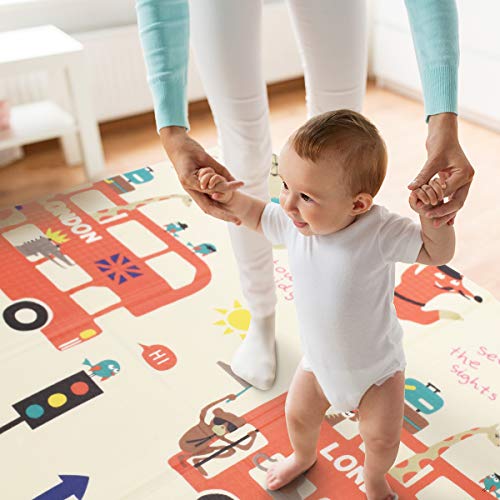 Baby Reversible Play Mat 78.7inchx 59inchx0.4inch Double-Sided Crawling Mat Foldable Waterproof Non-Toxic Portable Non-BPA Floor Mat for Toddlers, Infants, Kids