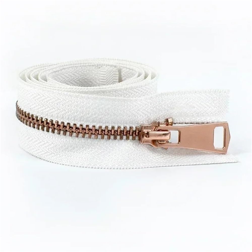 DIY Craft Zipper 2pcs 5# Metal Zippers Length 15cm-80cm, Precision Close-End Auto Lock Zips for Sewing Crafts Projects(White Rose Gold,60cm)