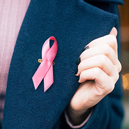 Image of 200 Pieces Breast Cancer Awareness Accessories Bulk Items Pink Satin Awareness Ribbons with Safety Pins 1.4 x 3 inch
