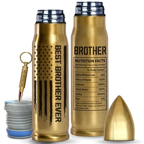 Gifts for Brother, Birthday Gifts from Sister - Best Brother Ever Bullet Tumbler 17Oz with Keychain, Gold Thermos Coffee Cup for Older Adult Bros, Funny Present for Wedding or Graduation