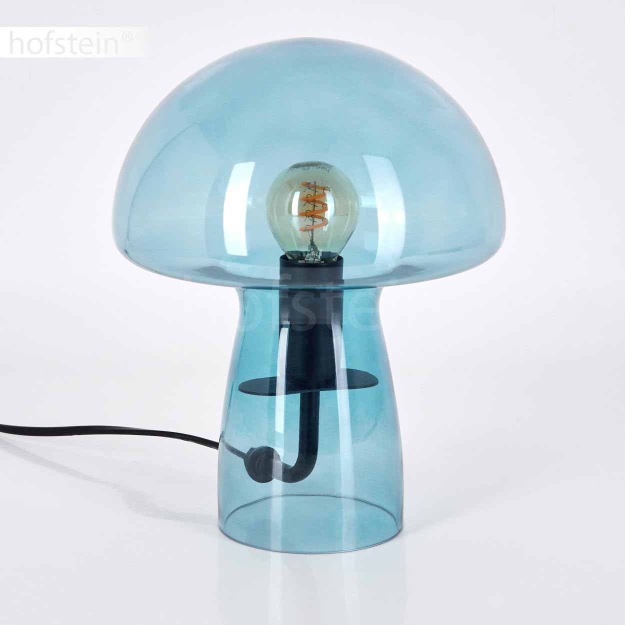 HOFSTEIN Tischleuchte Almagre, Tischlampe aus Metall/Glas in Schwarz/Blau, Leuchte im modernen Vintage/Retro-Design mit Schirm aus Glas, Ø 18cm, An/-Auschalter am Kabel, E14, Wohnzimmer, Schlafzimmer