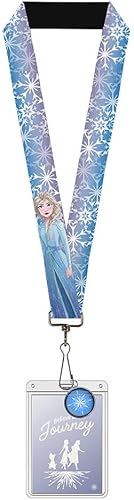 Buckle-Down Disney Lanyard, Badge Holder Charm, Frozen II Mythical Elsa Pose Ice Lace Blues Purples White, Elastic