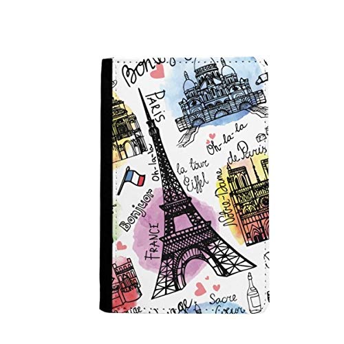 Porte-passeport Tour Eiffel aquarelle avec étui carte et monnaie sécurisé