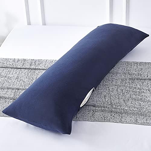 Navy Blue Body Pillow Cover with Zipper, Cotton Body Pillowcase Hypoallergenic, Soft Long Jersey Body Pillow Case Cover , 20x54 Inch, Navy Blue