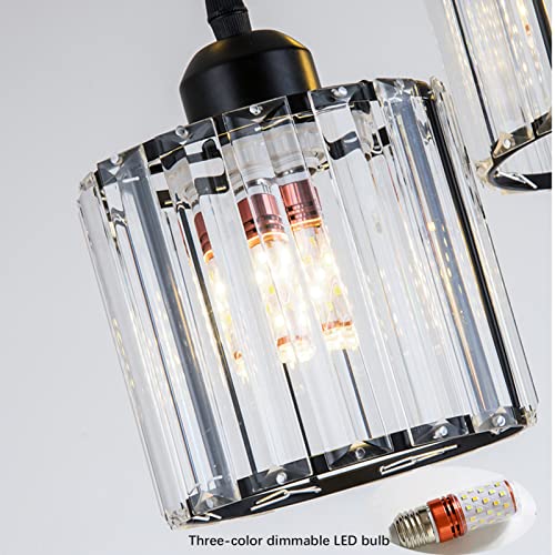 Meimond Crystal Pendant Lights Black 1 Light Cluster Ceiling,Modern Hanging Light Fixture for Kitchen Island,Adjustable Round Chandelier for Farmhouse,Dining Room,Foyer,Living Room with LED Bulb by Meimond - Used condition - Image 7