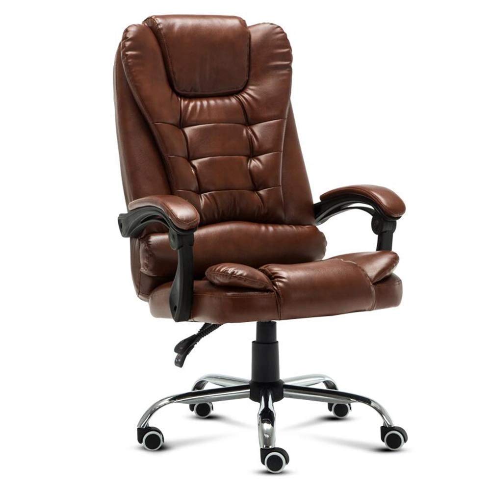 WXF Ergonomic Office Chairs, Executive Extra Padded High Back Tilt Reclining Faux Leather Desk Computer with Arms Chair (Color : Brown)