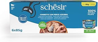 Schesir, Tuna with Blue Fish in Jelly, Complete Wet Cat Food Tin with Extra Vitamins 100% Natural 6 x 85g product image