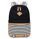 Schulrucksack Mädchen Canvas Rucksack Damen Schul Schulranzen/Schultasche 3 in 1 (Schwarz Streifen)