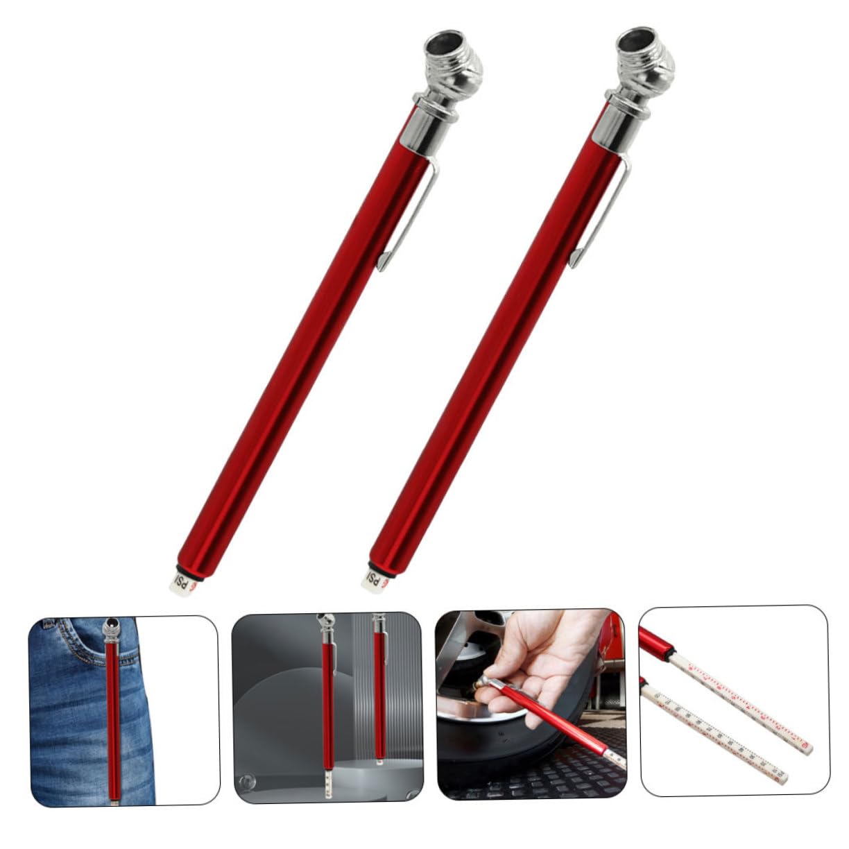 GLEAVI 2pcs Tire Pressure Gauge for Car Bike Mechanical Tire Pressure Tool Portable Stainless Steel Plastic Easy to Use