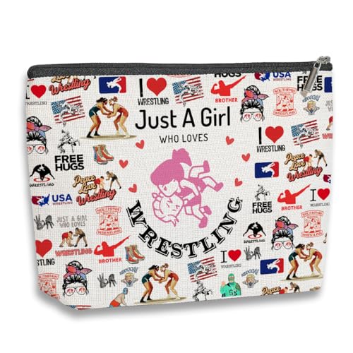 Wrestling Gifts for Girls Women Wrestler Girl Makeup Bag for Wrestle Athlete Fans Wrestling Coach Mom Gifts Wrestling Gifts for Her Friend Daughter Sister Inspirational Gifts for Women