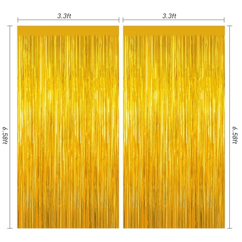 Image of Gold Tinsel Backdrop Birthday Decorations, 2Pack Foil Curtain Backdrop Gold Streamers Dance Party Decorations Photo Booth Props for Bachelorette Decors Christmas Halloween New Years Eve Party Supplies