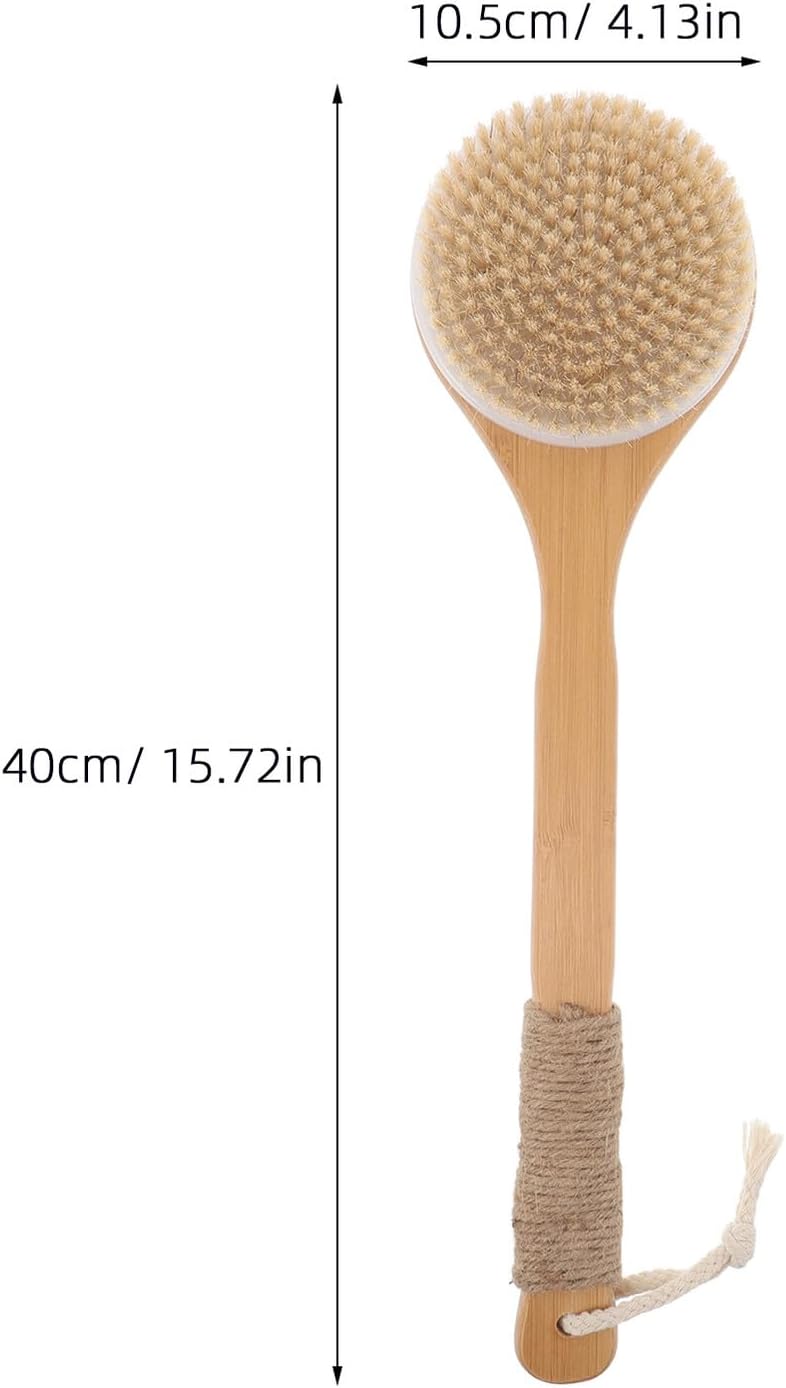 Shower Back Scrubber with White Pig Bristles, Long Handle Exfoliating Body Brush for Wet and Dry Use, Natural Bath Brush for Women and Men, Full Body Skin Care