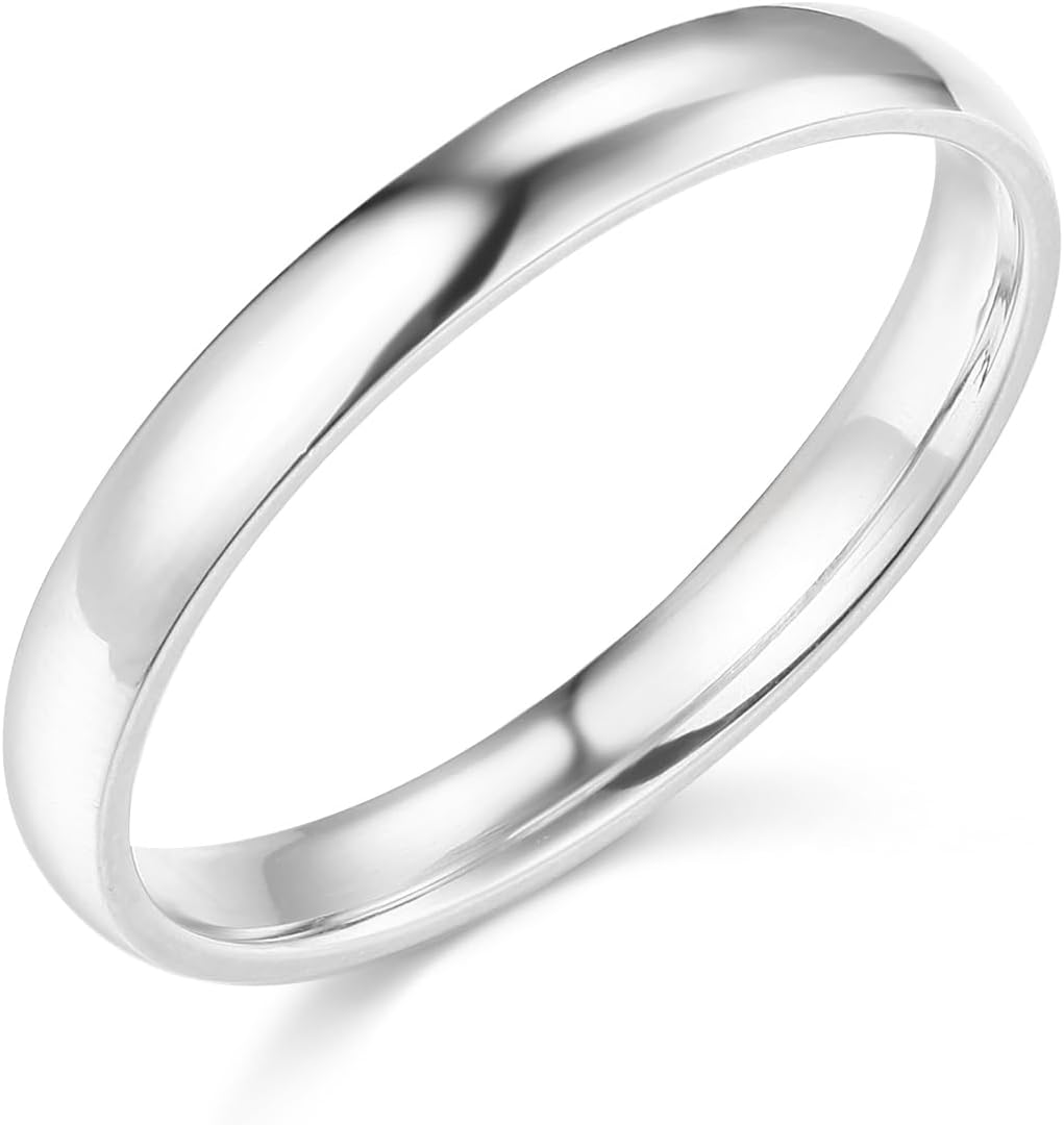 14k White Gold 3mm SOLID Plain Wedding Band - Size 8