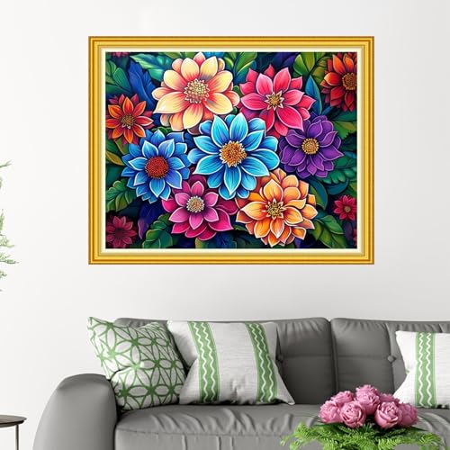 Image of Funxvoot Stamped Cross Stitch Kits for Beginners or Adults Embroidery Starter Patterns | DIY Printed Cross Stitch Kits Needlepoint for Adults or Kids 11CT-Colorful Flowers 16x20 inch