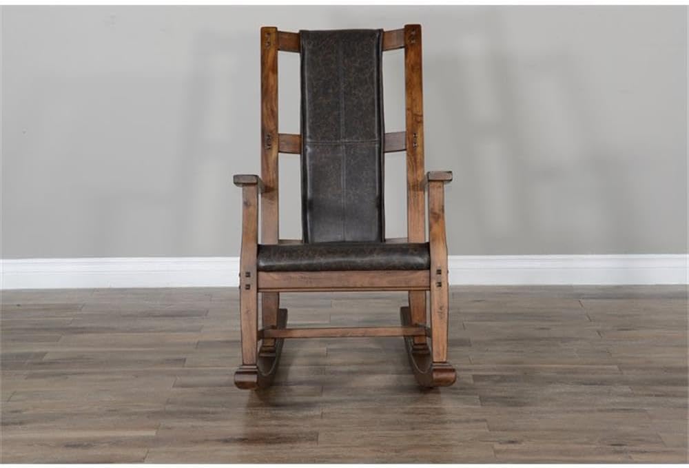 Pemberly Row Mahogany Rocking Chair with Cushioned Seat and Back, Studded Accents, Smooth Rocking Motion, Dark Brown