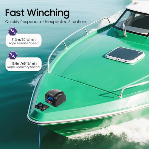 CUBELLIN 45LBS Boat Electric Anchor Winch Boat Anchor Winch with Remote Control & 100ft Anchor Rope 12V Anchor Windlass Kit for 24ft Boat - Thumbnail 4