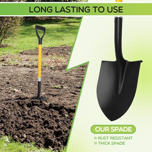 Leriton 4 Pack Heavy Duty Digging Shovel Long Metal Shovel with Comfortable D Handel, Trenching Digging Spade for Garden Landscaping Construction, Snow Beach Sand(Water Drop) - Thumbnail 3