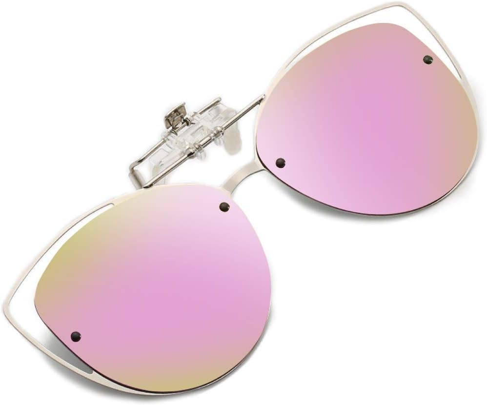 FEISEDY Polarized Cat Eye Clip On Sunglasses for Women Men, Rimless Flip Up Glasses Compatible for Prescription Eyewear B2670