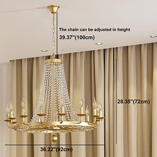 Uboxin Gold Wagon Wheel Chandelier 15 Light, Round Crystal Chandelier Lighting,Rustic Kitchen Island Light Fixtures E12 Candle For Dinning Living Room (Gold, 33In-15 Lights) #TOP14