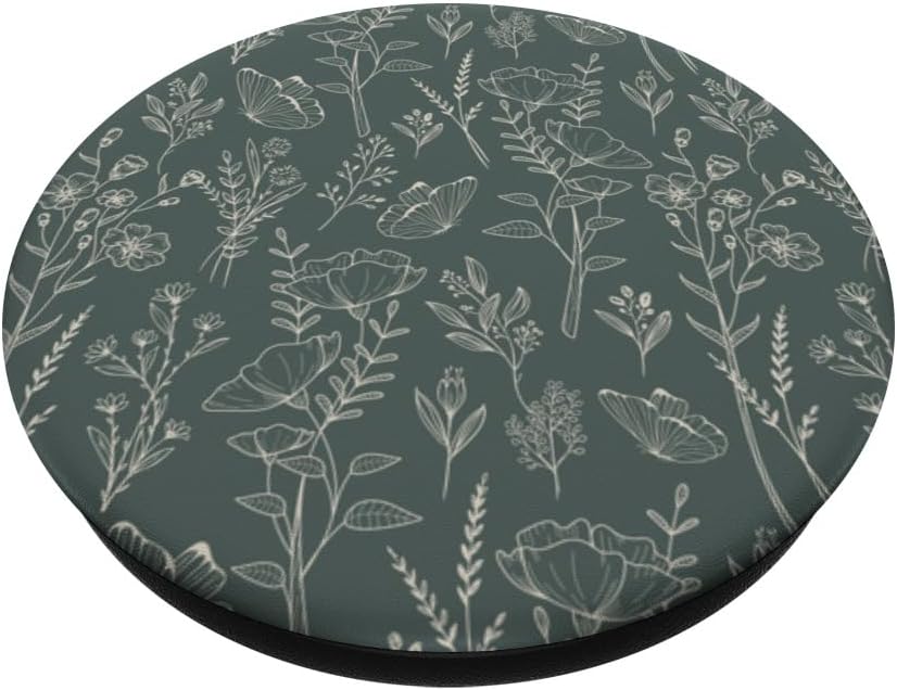 Butterfly Meadow Botanical Wildflower (Muted Forest Green) PopSockets Adhesive PopGrip - Image 2