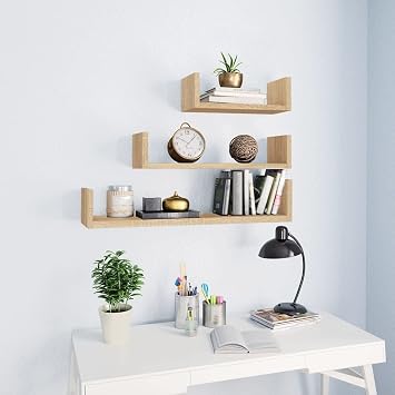 Wall Display Shelf 3 pcs Sonoma Oak Engineered Wood Floating Shelves Set for Living Room Kitchen Storage with Easy Assembly Modern Design